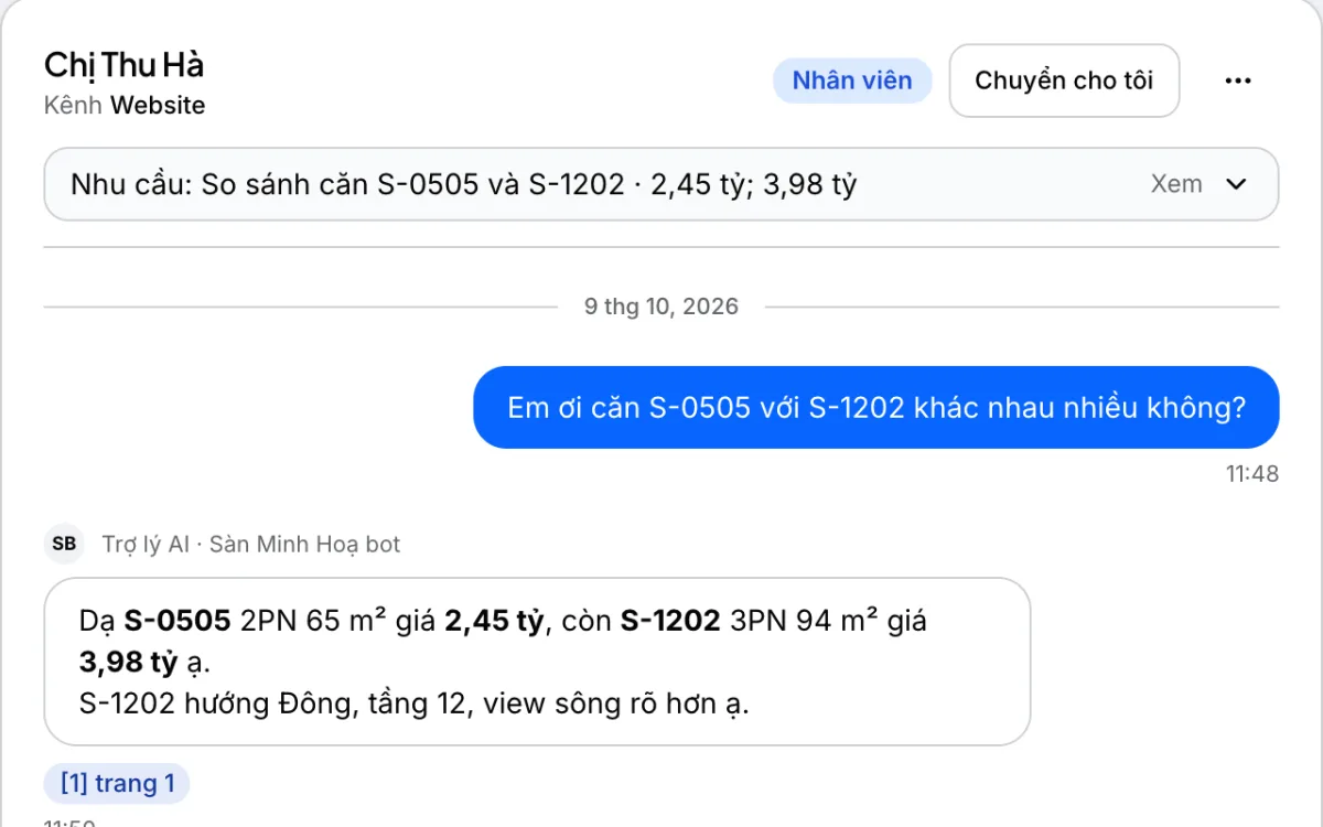 Câu trả lời của AI kèm nguồn trích từ bảng hàng